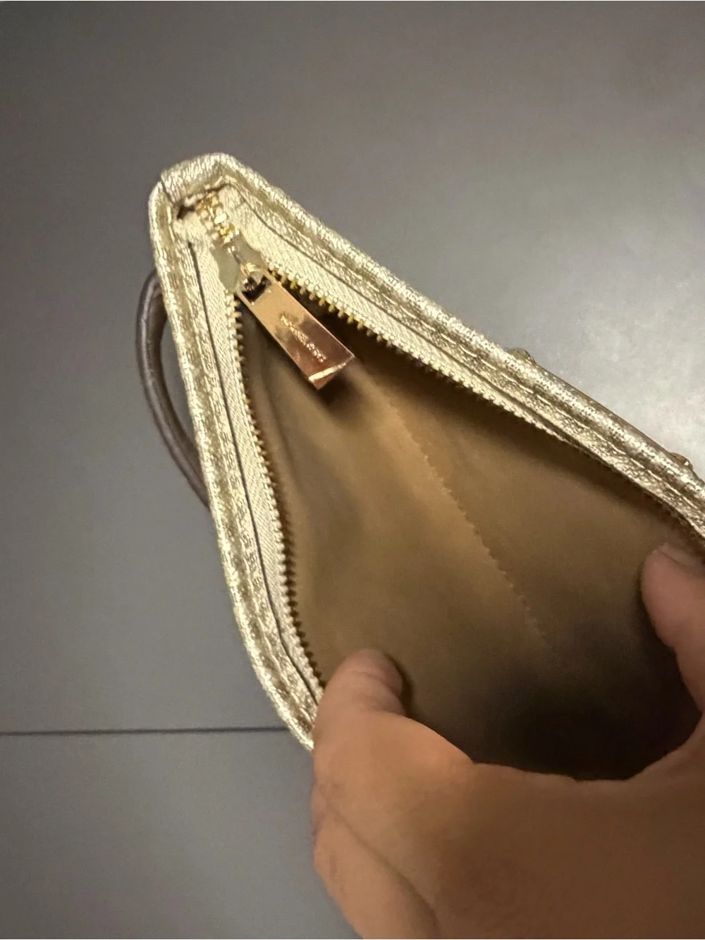 Michael Kors Metallic Gold Logo Belt Bag with Tan Strap